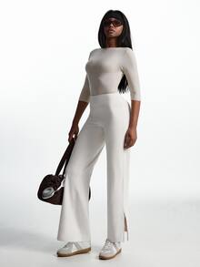 Innovista Innovista Legging Olahraga Harian Wanita Warna Polos dengan Belahan Samping - Krem - View 12