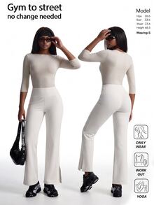 Innovista Innovista Legging Olahraga Harian Wanita Warna Polos dengan Belahan Samping - Krem - View 3