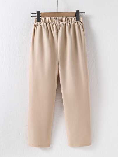 SHEIN Mirajuku Tween Boy Solid Color Pleated Casual Loose Tapered Pants Suitable For School Swim And Party Occasions Autumn Fall Khaki