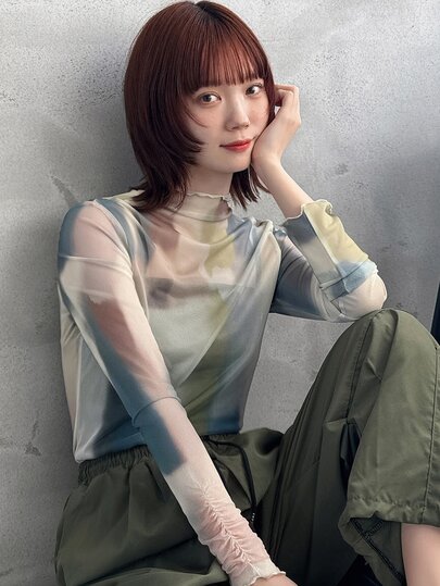 FRIFUL Women Tie Dye Mesh Lettuce Trim Long Sleeve Top Sheer,Fall Women Clothes Turtleneck Women