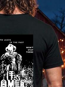 IT Chapter TWO | Manfinity Fenqiro 萬聖節 IT 男款圖案圓領短袖時尚休閒 T-Shirt - 黑色 - 查看 5