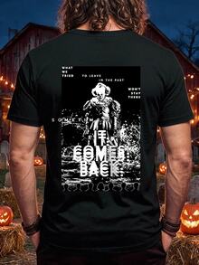 IT Chapter TWO | Manfinity Fenqiro 萬聖節 IT 男款圖案圓領短袖時尚休閒 T-Shirt - 黑色 - 查看 3