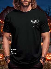 IT Chapter TWO | Manfinity Fenqiro 萬聖節 IT 男款圖案圓領短袖時尚休閒 T-Shirt - 黑色 - 查看 2