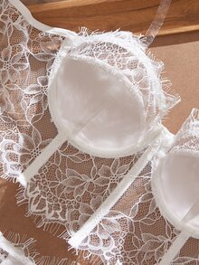 Myrelith 2pcs Lace Trim Strapless Bra Set Bride Lingerie Set White Lingerie Lingerie Set Bridal Underwear - White - View 3