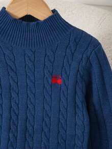 SHEIN 少女針織長袖上衣 童裝韓系秋冬新款 優雅百搭時尚修身收腰荷葉邊短版針織衫 - 藏蓝色 - 查看 8