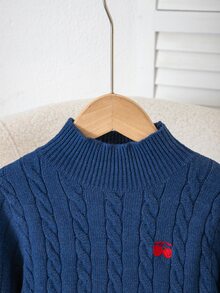 SHEIN 少女針織長袖上衣 童裝韓系秋冬新款 優雅百搭時尚修身收腰荷葉邊短版針織衫 - 藏蓝色 - 查看 3