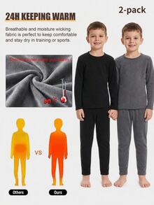SHEIN Boys Soft Comfortable Solid Color Minimalist Basic Black & Grey Deoron Long Pants & Long Sleeve Fleece-Lined And Thickened Autumn/Winter - Dark Grey - View 9