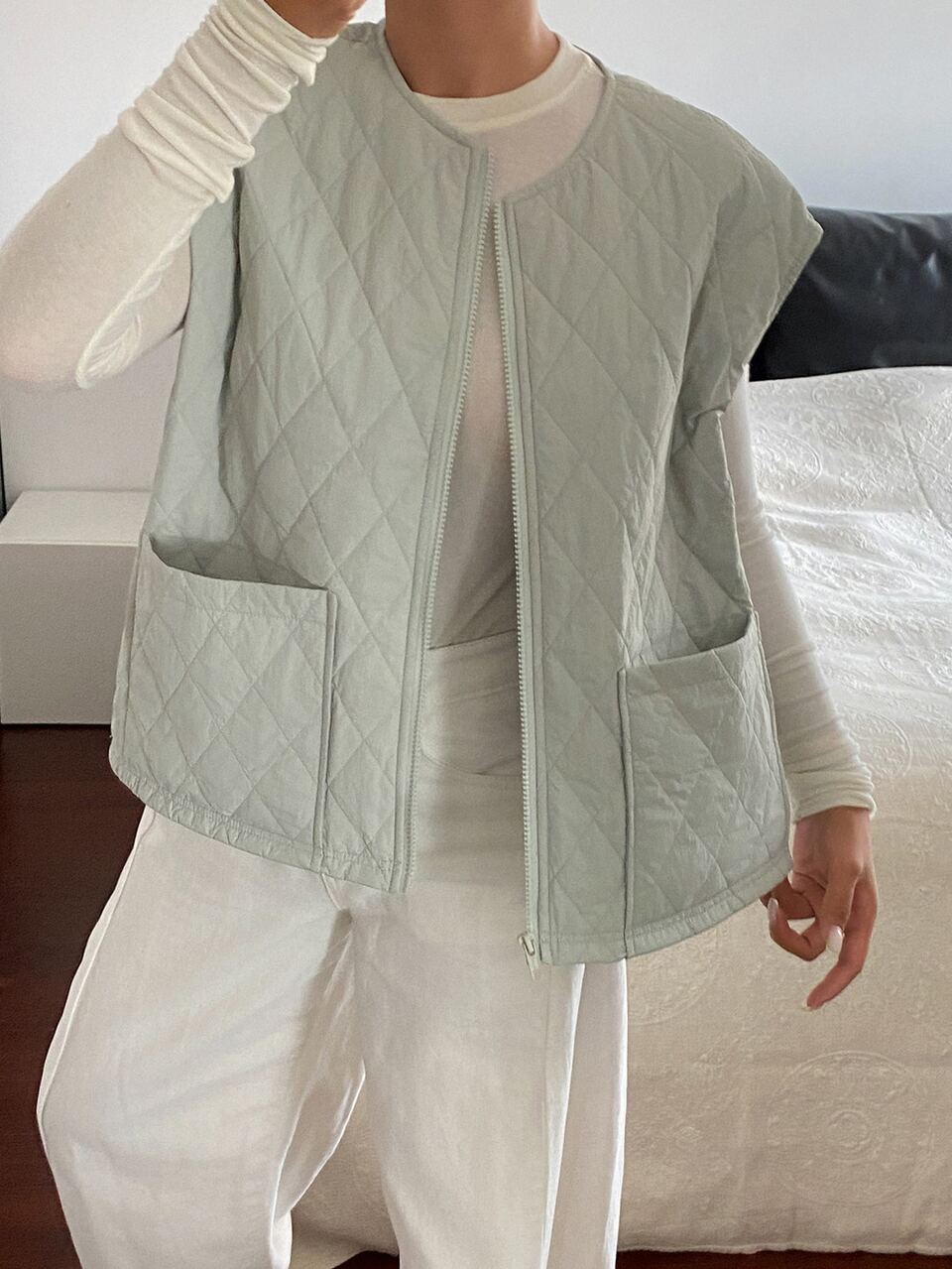 Women's Solid Color Zipper Front Pocket Design Winter Vest Jacket Fall