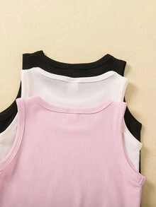 SHEIN Playful Pals 夏季度假旅行者 3 件組女童簡約時尚百搭背心，適合夏季、校園、大學，黑白嬰兒粉色 - 彩色 - 查看 6