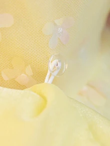 SHEIN Glamorique Kids 女嬰白色與黃色泡泡袖雪紡荷葉邊花卉網紗公主裙，優雅可愛婚禮賓客花童生日派對蝴蝶結夏季洋裝 - 黃色 - 查看 6