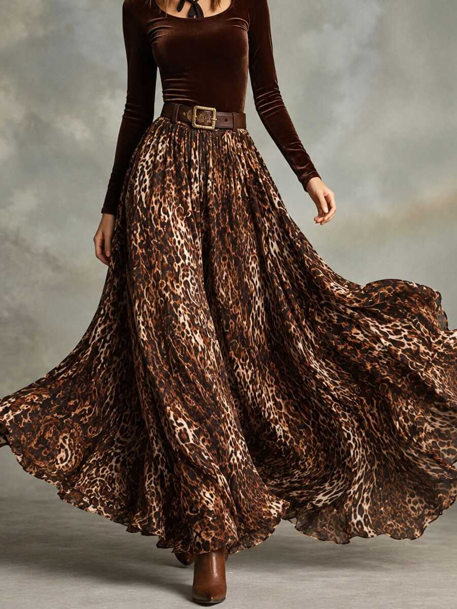 LUMIGAL Women's Fashion Street Leopard Print Maxi Skirt For Vacation - Multicolor - View 1