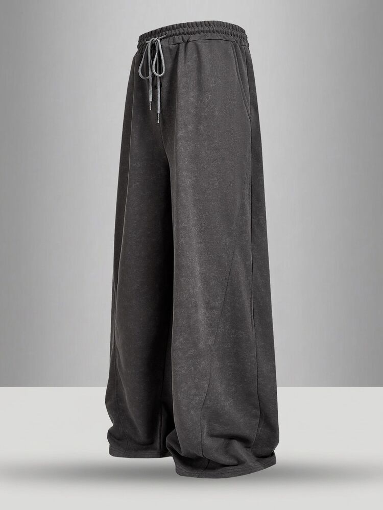 EASEVO Men's Summer Casual Baggy Loose Fit Plus Size Long Pants, Dark Grey Plain Faux Snow Wash Jogging Workout Halloween Winter Party Autumn - Dark Grey - View 2