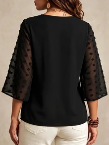 SHEIN LUNE Plus Contrast Swiss Dot Blouse Fall - Black - View 2