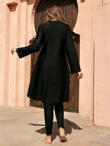 SHEIN Swim Plus Size Women's Solid Black Burkini, Conservative Middle Eastern Style, Loose Fit, Slimming, Suitable For Summer Beach Vacation, Versatile - Black - View 2