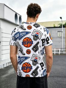 PEPSI X SHEIN Manfinity Dauomo 男士寬鬆版型短袖籃球印花圖案T恤，休閒百搭風格，日常街頭穿搭 - 彩色 - 查看 2