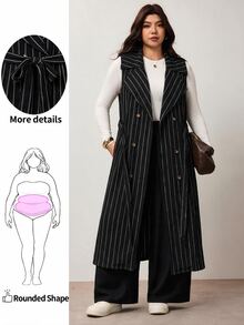 Enliva Plus-Size Women's Black Sleeveless Casual Trench Coat, Leather JacketApple,Rounded Body - Black - View 1