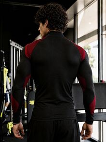 GymBeat Men's Geometric Print Raglan Long Sleeve Stand Collar Sports T-Shirt, Gym - Multicolor - View 2