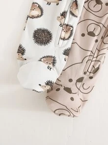 SHEIN Newborn Baby Boy Baby Girl Cute Bear & Forest Hedgehog Pattern Rompers, 2-Piece Set - Multicolor - View 6