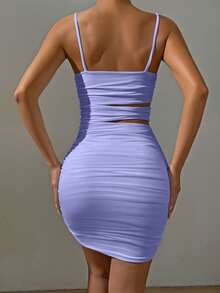 Allurite Cut Out Ruched Cami Bodycon Dress - Mauve Purple - View 3