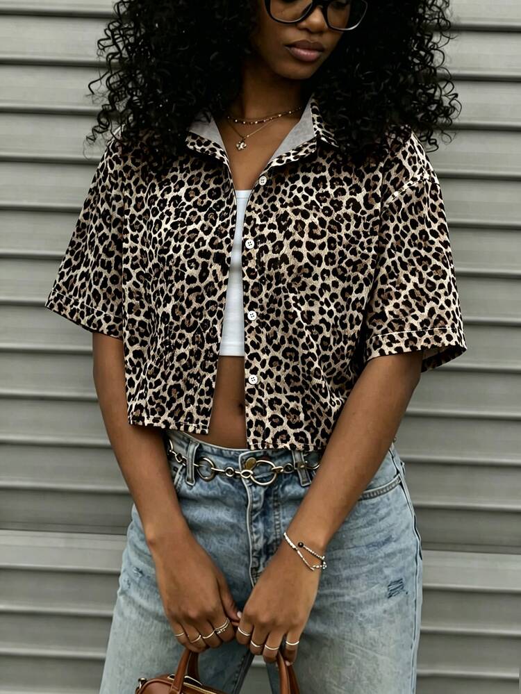 IslaSuriya A Classic, Best-Selling Women's Cropped Casual Shirt With Leopard Printperfect For Street Style And Easy To Pair With Anything - Multicolor - View 3