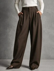 Trelyra Casual Comfortable Commuter Pleated Design Premium Fitted Regular Long Pants For Women - Coffee Brown - View 6