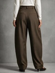 Trelyra Casual Comfortable Commuter Pleated Design Premium Fitted Regular Long Pants For Women - Coffee Brown - View 2