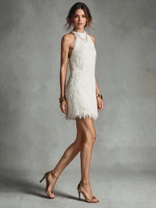 Trelyra Tassel Knit Mini Dress, Halter Neck Backless Design, Sexy And Fashionable - Apricot - View 7