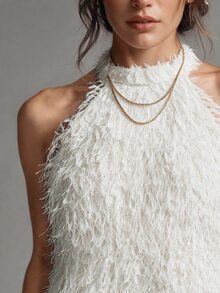 Trelyra Tassel Knit Mini Dress, Halter Neck Backless Design, Sexy And Fashionable - Apricot - View 6