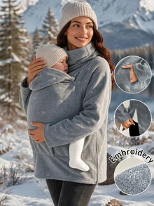 SHEIN Jaket 3-in-1 Kasual untuk Ibu Hamil dengan Motif Pita, Cocok untuk Sehari-hari di Musim Gugur - Grey - View 10