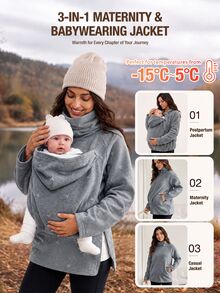 SHEIN Jaket 3-in-1 Kasual untuk Ibu Hamil dengan Motif Pita, Cocok untuk Sehari-hari di Musim Gugur - Grey - View 1