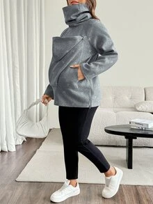 SHEIN Jaket 3-in-1 Kasual untuk Ibu Hamil dengan Motif Pita, Cocok untuk Sehari-hari di Musim Gugur - Grey - View 6