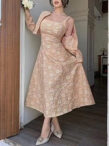 Modelyn Elegant Romantic Outdoor Ladies Jacquard Suit Tea Party Garden White Floral Autumn - Pink - View 9