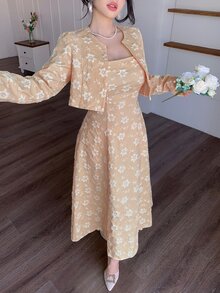 Modelyn Elegant Romantic Outdoor Ladies Jacquard Suit Tea Party Garden White Floral Autumn - Pink - View 8