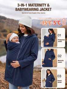 MaterniWear Maternity Solid Color Casual Daily 3-In-1 Jacket Fall - Navy Blue - View 1