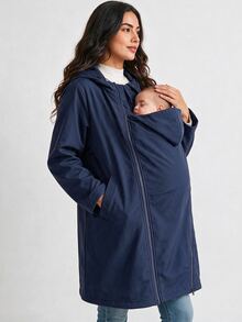 MaterniWear Maternity Solid Color Casual Daily 3-In-1 Jacket Fall - Navy Blue - View 3