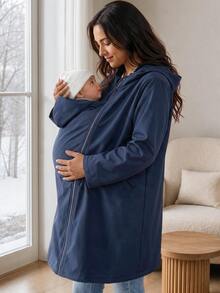 MaterniWear Maternity Solid Color Casual Daily 3-In-1 Jacket Fall - Navy Blue - View 4