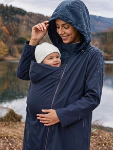 MaterniWear Maternity Solid Color Casual Daily 3-In-1 Jacket Fall - Navy Blue - View 2
