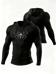 Gym Rark Men's Hooded Long Sleeve Printed Casual Sports Sweatshirt, Gym - Black - View 1