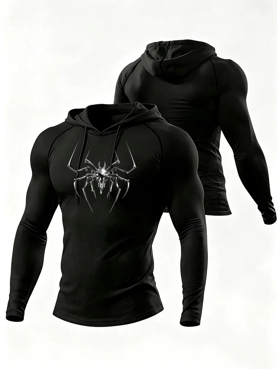 Gym Rark Men's Hooded Long Sleeve Printed Casual Sports Sweatshirt, Gym - Black - View 1