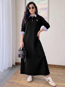 Solavon Women's Loose Fit Sweatshirt With Cuffed Sleeves - Black - View 3