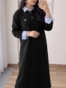 Solavon Women's Loose Fit Sweatshirt With Cuffed Sleeves - Black - View 7