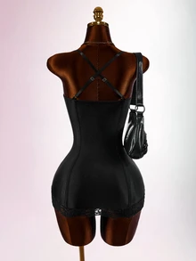 Amplova Lace Bra Cup Metal Buckle Waist Cinched Bodycon Mini Dress,Summer Dresses
Spring Clothes - Black - View 12