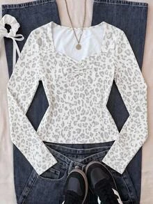 Teen Girl Casual Daily Versatile Comfortable Leopard Print T-Shirt - Multicolor - View 8