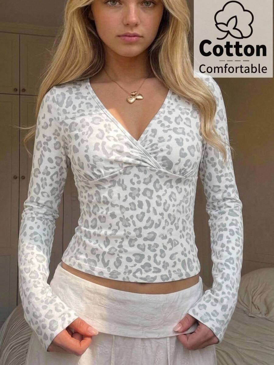 Teen Girl Casual Daily Versatile Comfortable Leopard Print T-Shirt - Multicolor - View 1