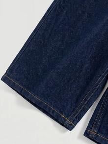 SHEIN Baby Girl Ruffle Waist Wide Leg Casual Denim Jeans - Dark Wash - View 3