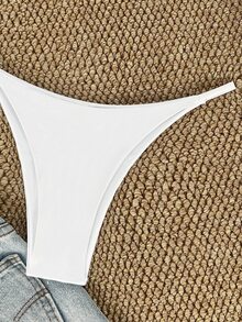 SHEIN Swim 夏日海滩纯色比基尼泳裤 - 白色 - 查看 5
