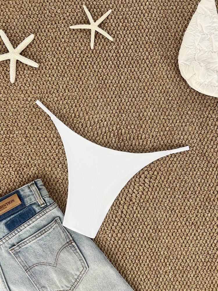 SHEIN Swim Summer Beach Solid Bikini Bottom - White - View 2