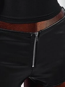 Amplova Y2k Black Tight Fit PU Low-Waist Decorated Ultra-Short Shorts Rave Festival Outfits Summer - Black - View 11