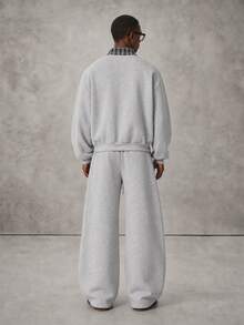 STYNVO Men's Patchwork Plaid Polo Collar Sweatshirt And Sweatpants Casual Set - Light Grey - View 2