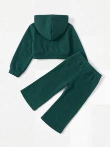 SHEIN Babygirl Cute Grey Knit Hooded Autumn Jacket And Elastic Waist Long Pants Set Heart Print Warm Winter - Green - View 2